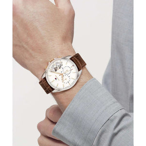 Tommy Hilfiger 1710450 Baker Chronograph White Dial Brown Leather Strap Watch For Men Tommy Hilfiger