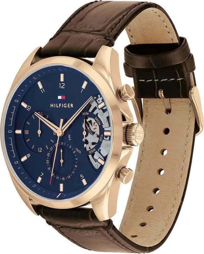 Tommy Hilfiger 1710453 Baker Chronograph Blue Dial Brown Leather Strap Watch For Men Tommy Hilfiger