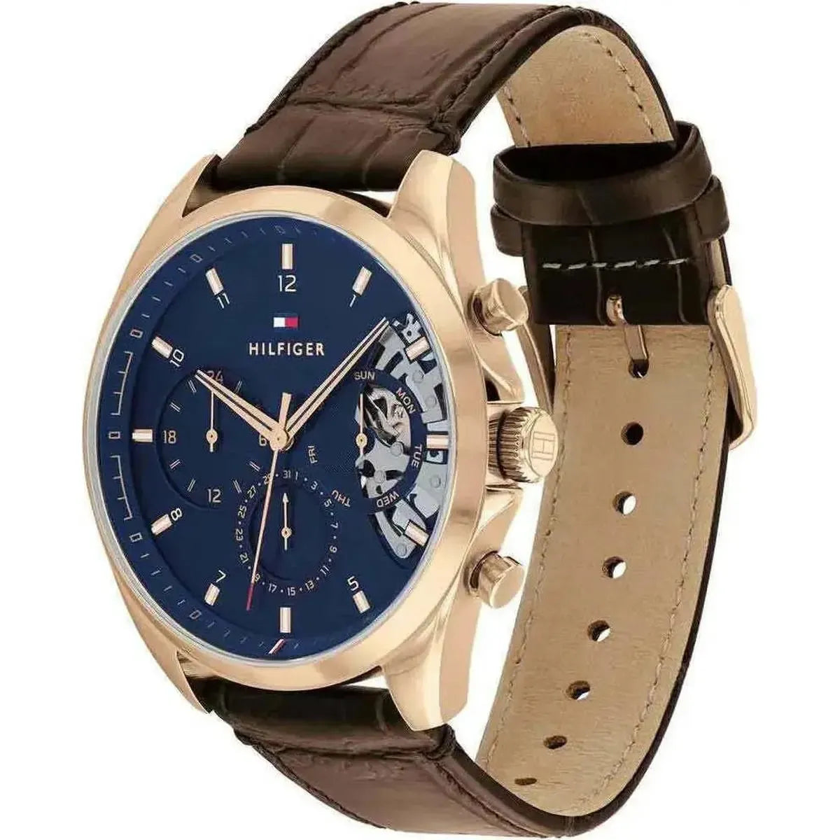 Tommy Hilfiger 1710453 Baker Chronograph Blue Dial Brown Leather Strap Watch For Men Tommy Hilfiger