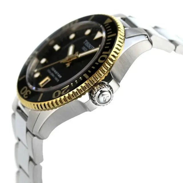 Tissot T120.210.21.051.00 Seastar 1000 Black Dial Silver Steel Strap Watch For Men Tissot