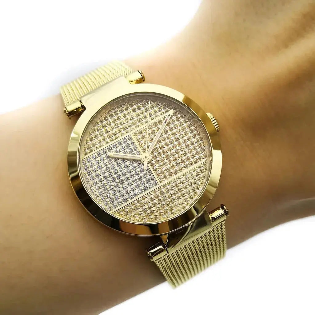 Tommy Hilfiger 1781867 Lynn Quartz Gold Dial Gold Mesh Bracelet Watch For Women Tommy Hilfiger