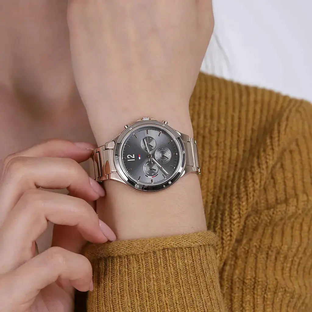 Tommy Hilfiger 1782277 Eve Chronograph Quartz Grey Dial Rose Gold Steel Strap Watch For Women Tommy Hilfiger