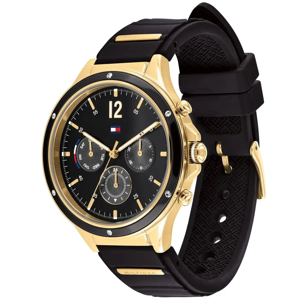 Tommy Hilfiger 1782282 Eve Chronograph Quartz Black Dial Black Silicone Strap Watch For Women Tommy Hilfiger