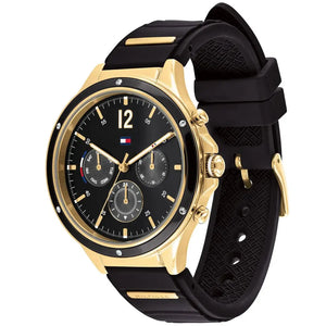 Tommy Hilfiger 1782282 Eve Chronograph Quartz Black Dial Black Silicone Strap Watch For Women Tommy Hilfiger