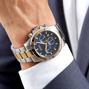 Hugo Boss 1513767 Hero Blue Dial Two Tone Steel Strap Watch for Men Hugo Boss