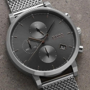 Hugo Boss 1513674 Navigator Grey Dial Grey Mesh Bracelet Watch for Men Hugo Boss