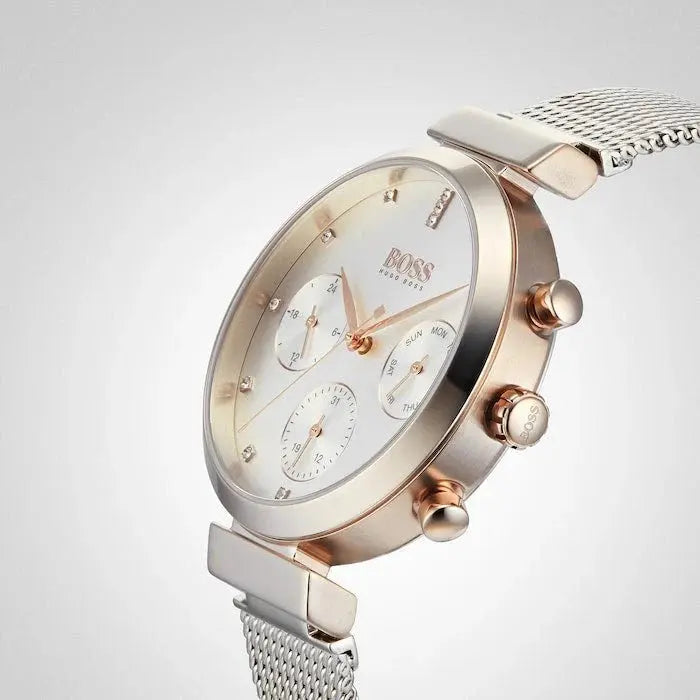 Hugo Boss 1502551 Flawless Silver Dial Silver Mesh Bracelet Watch for Women Hugo Boss