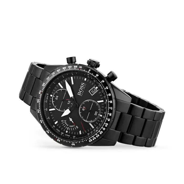 Hugo Boss 1513854 Pilot Edition Chronograph Black Dial Black Steel Strap Watch for Men Hugo Boss