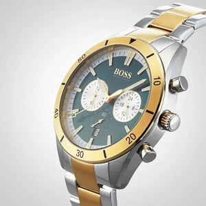 Hugo Boss 1513872 Santiago Green Dial Two Tone Steel Strap Watch for Men Hugo Boss