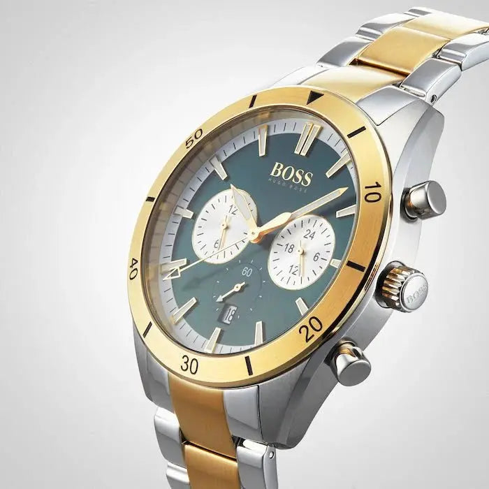 Hugo Boss 1513872 Santiago Green Dial Two Tone Steel Strap Watch for Men Hugo Boss