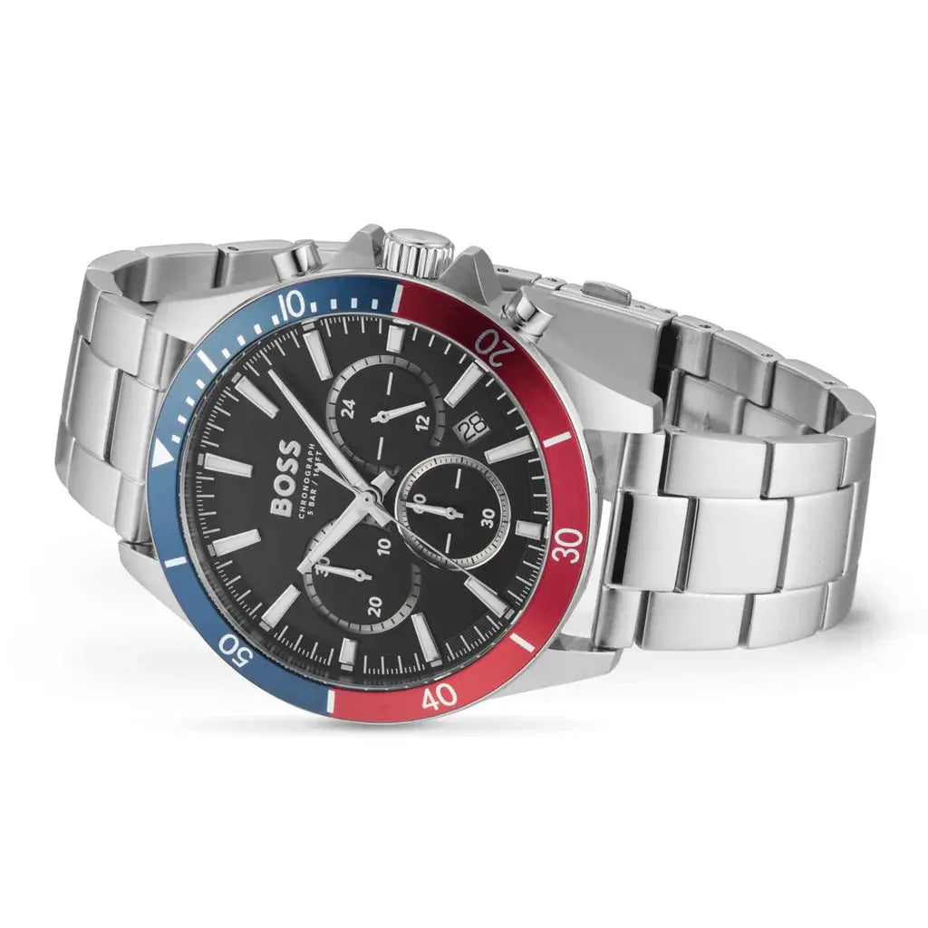 Hugo Boss 1514108 Troper Chronograph Black Dial Silver Steel Strap Watch For Men Hugo Boss