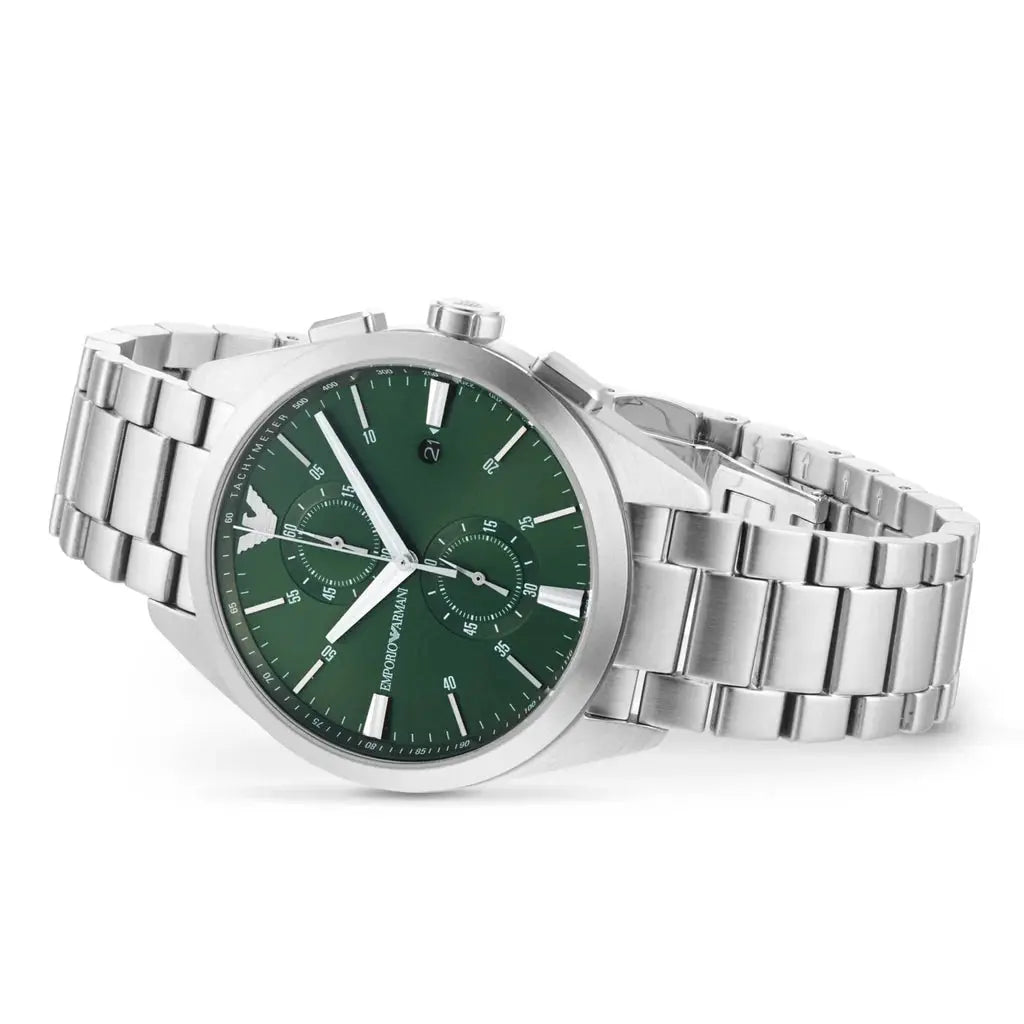 Emporio Armani AR11480 Chronograph Green Dial Silver Steel Strap Watch For Men Emporio Armani