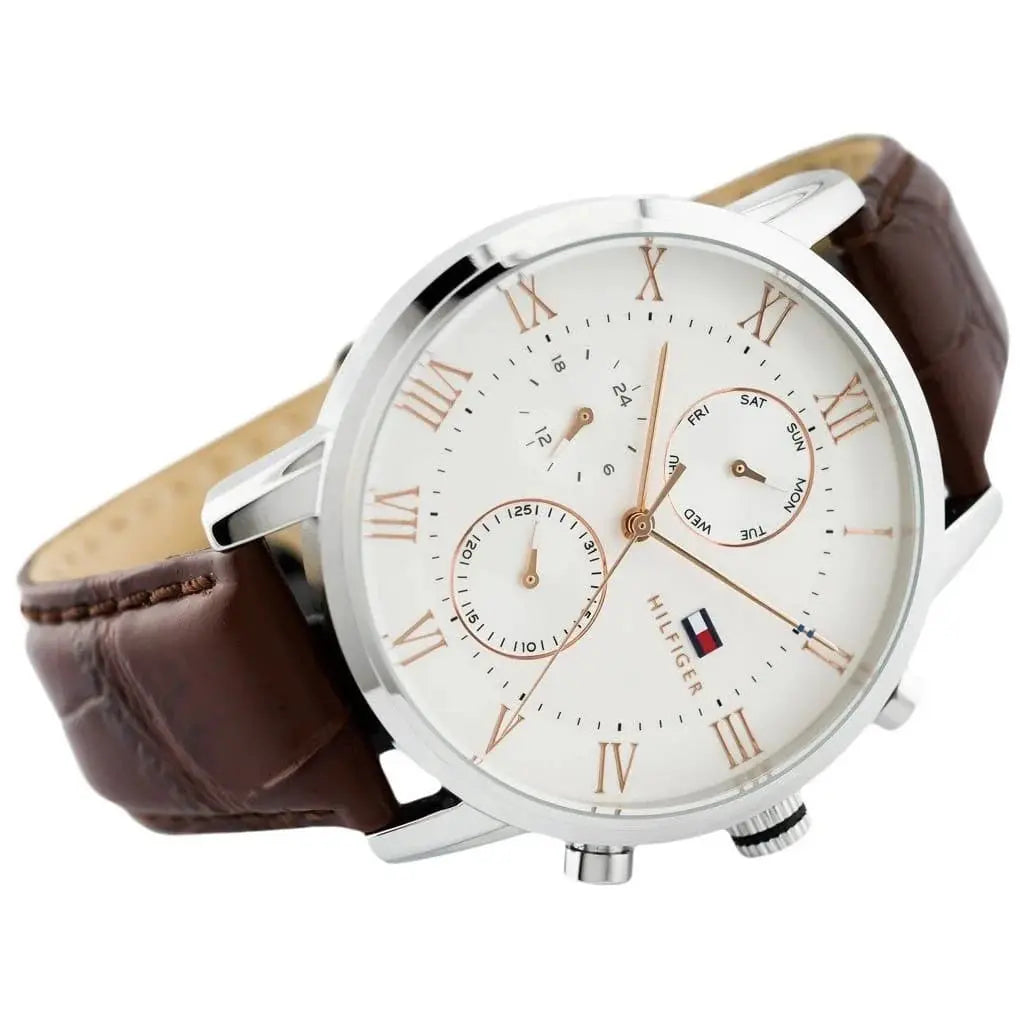 Tommy Hilfiger 1791400 Kane Chronograph White Dial Brown Leather Strap Watch for Men Tommy Hilfiger