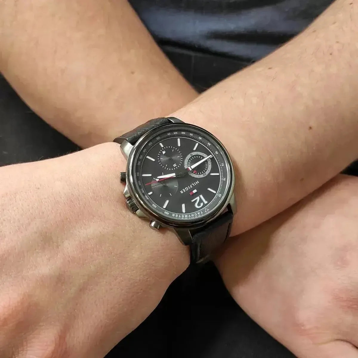 Tommy Hilfiger 1791533 London Chronograph Grey Dial Black Leather Strap Watch for Men Tommy Hilfiger