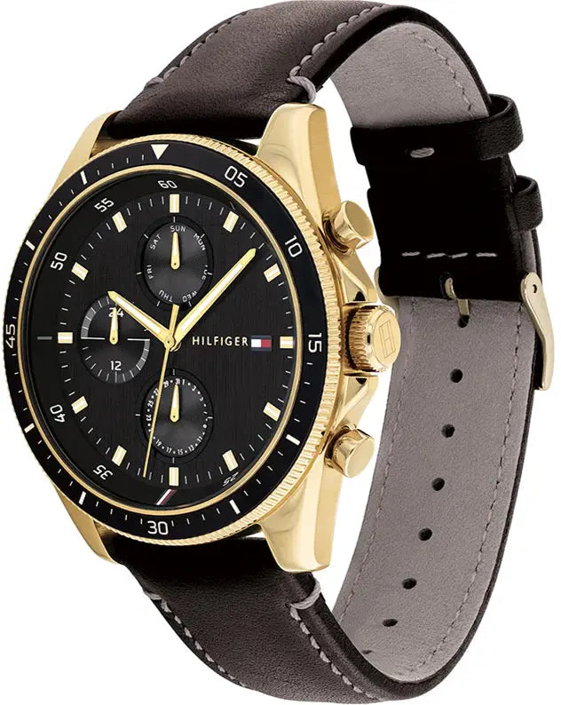Tommy Hilfiger 1791836 Parker Chronograph Black Dial Brown Leather Strap Watch For Men Tommy Hilfiger