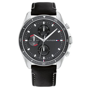 Tommy Hilfiger 1791838 Parker Chronograph Quartz Grey Dial Black Leather Strap Watch For Men Tommy Hilfiger