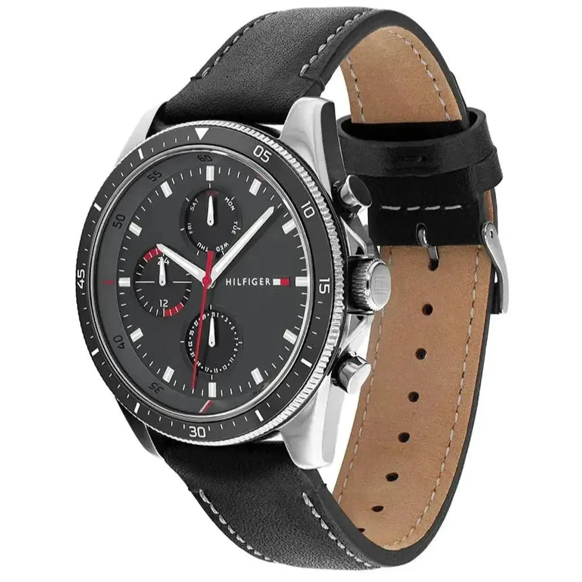 Tommy Hilfiger 1791838 Parker Chronograph Quartz Grey Dial Black Leather Strap Watch For Men Tommy Hilfiger