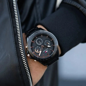 Tommy Hilfiger 1791858 Aiden Chronograph Black Dial Black Steel Strap Watch For Men Tommy Hilfiger