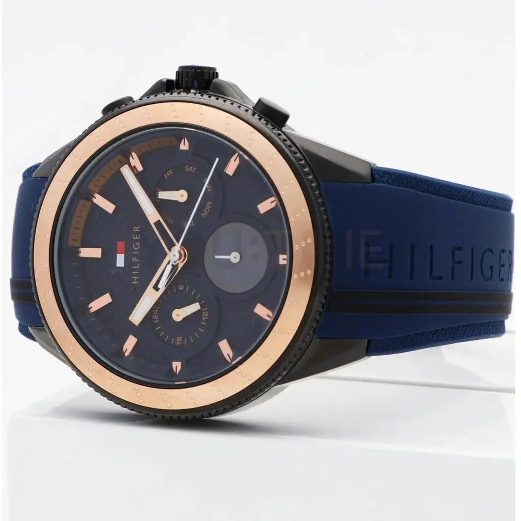 Tommy Hilfiger 1791860 Aiden Chronograph Blue Dial Blue Silicone Strap Watch For Men Tommy Hilfiger