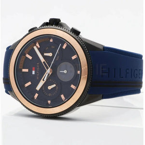 Tommy Hilfiger 1791860 Aiden Chronograph Blue Dial Blue Silicone Strap Watch For Men Tommy Hilfiger