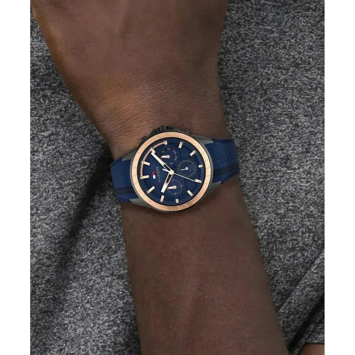 Tommy Hilfiger 1791860 Aiden Chronograph Blue Dial Blue Silicone Strap Watch For Men Tommy Hilfiger