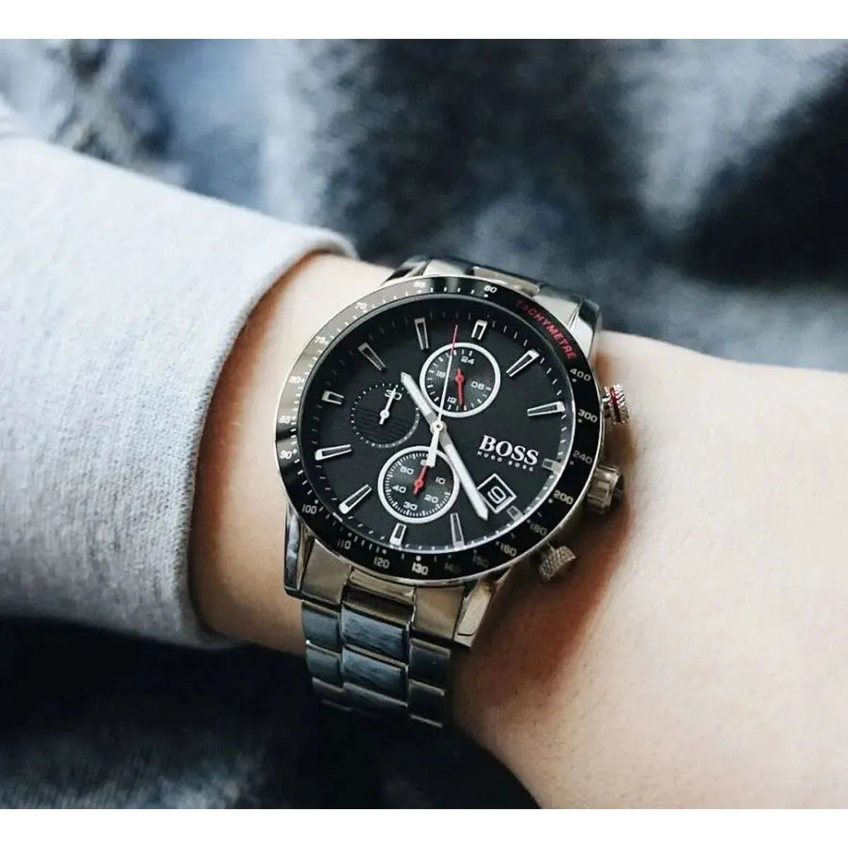 Hugo Boss 1513509 Rafale Chronograph Black Dial Silver Steel Strap Watch for Men Hugo Boss