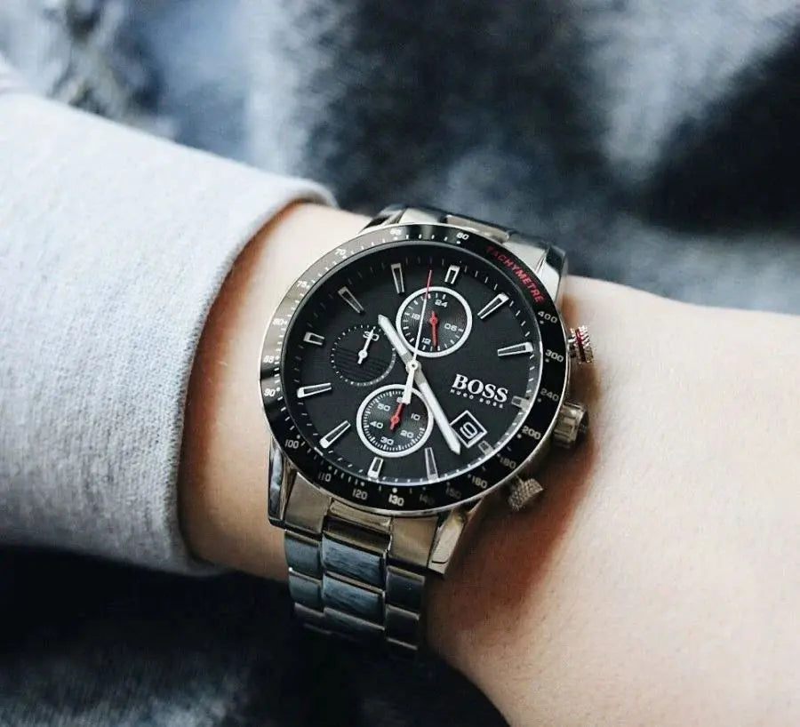Hugo Boss 1513509 Rafale Chronograph Black Dial Silver Steel Strap Watch for Men Hugo Boss