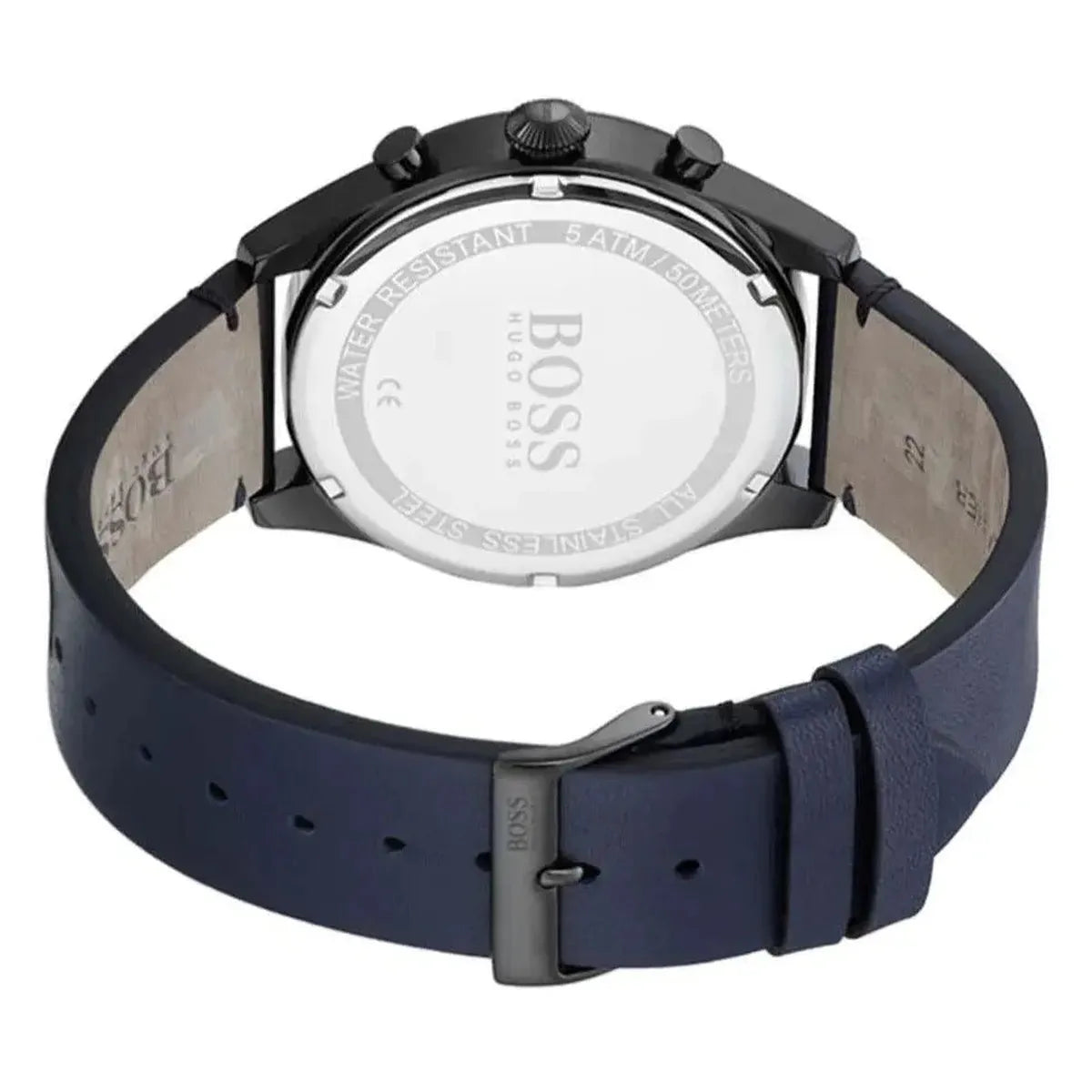Hugo Boss 1513711 Pioneer Quartz Blue Dial Blue Leather Strap Watch For Men Hugo Boss
