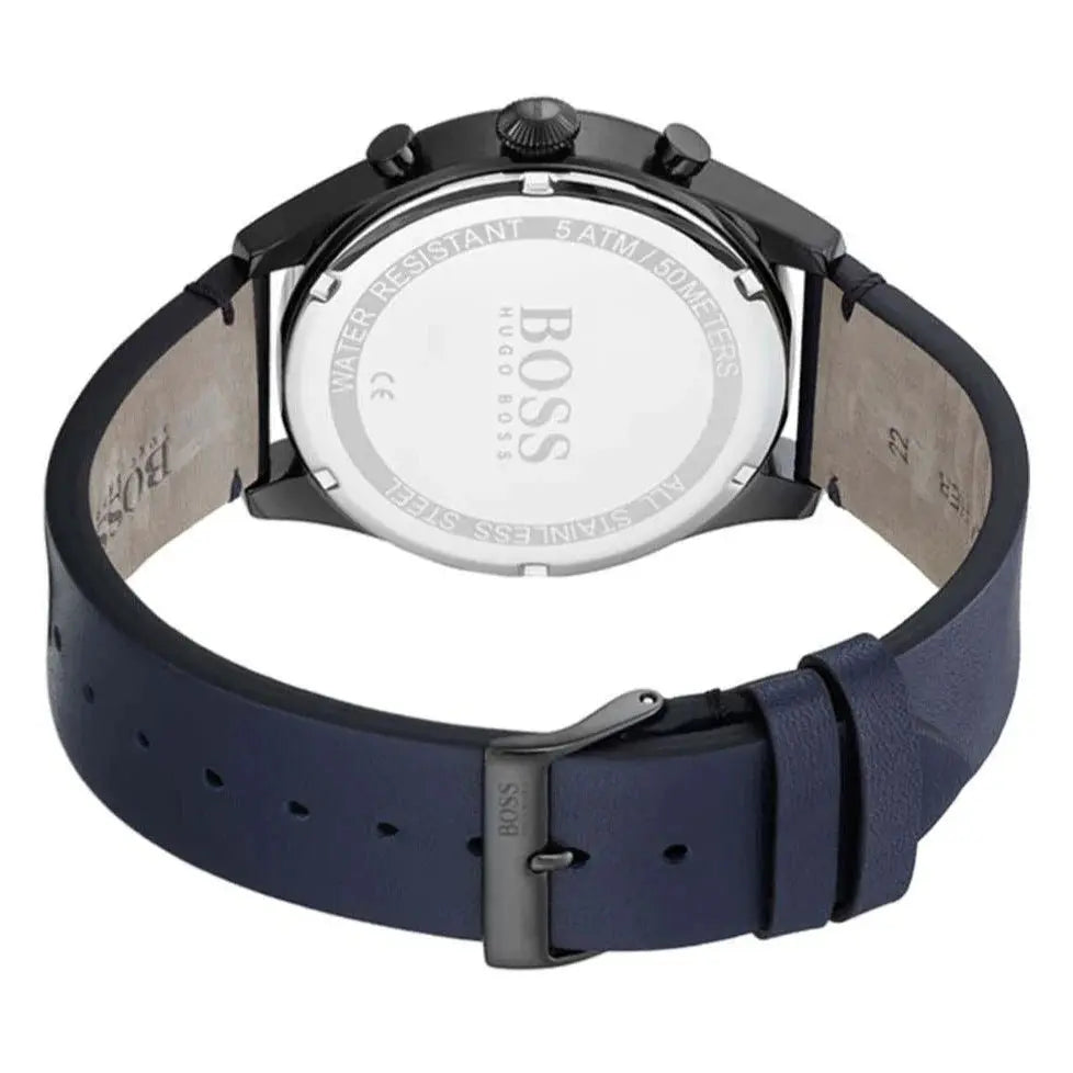Hugo Boss 1513711 Pioneer Quartz Blue Dial Blue Leather Strap Watch For Men Hugo Boss