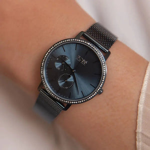 Hugo Boss 1502521 Infinity Black Dial Black Mesh Bracelet Watch for Women Hugo Boss