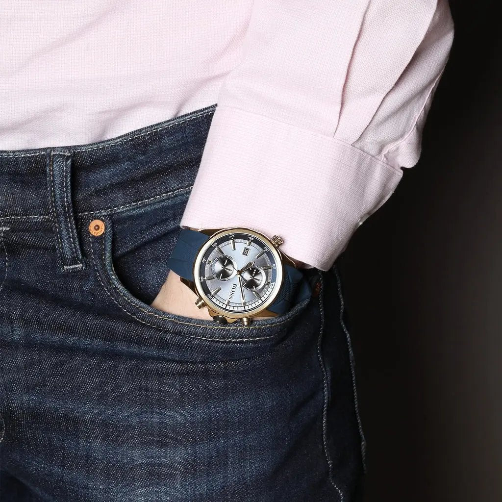 Hugo Boss 1513822 Globetrotter Blue Dial Blue Silicone Strap Watch for Men Hugo Boss