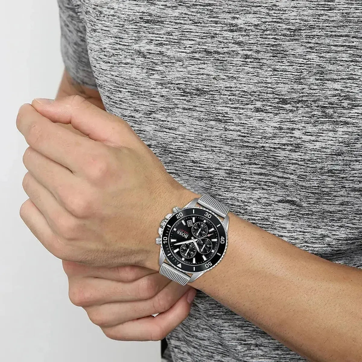 Hugo Boss 1513904 Admiral Black Dial Silver Mesh Bracelet Watch for Men Hugo Boss