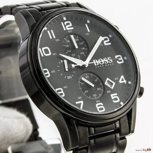 Hugo Boss 1513180 Chronograph Black Dial Black Steel Strap Watch for Men Hugo Boss