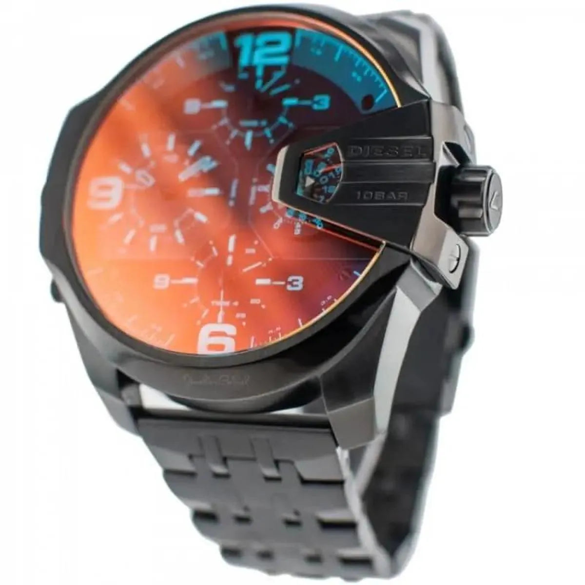 Diesel DZ7373 Uber Chief Chronograph Red Dial Black Steel Strap Watch For Men Diesel