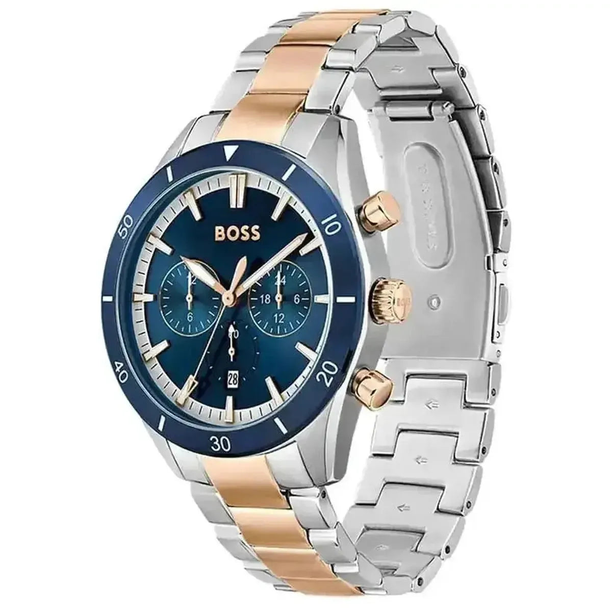 Hugo Boss 1513937 Santiago Blue Dial Two Tone Steel Strap Watch for Men Hugo Boss