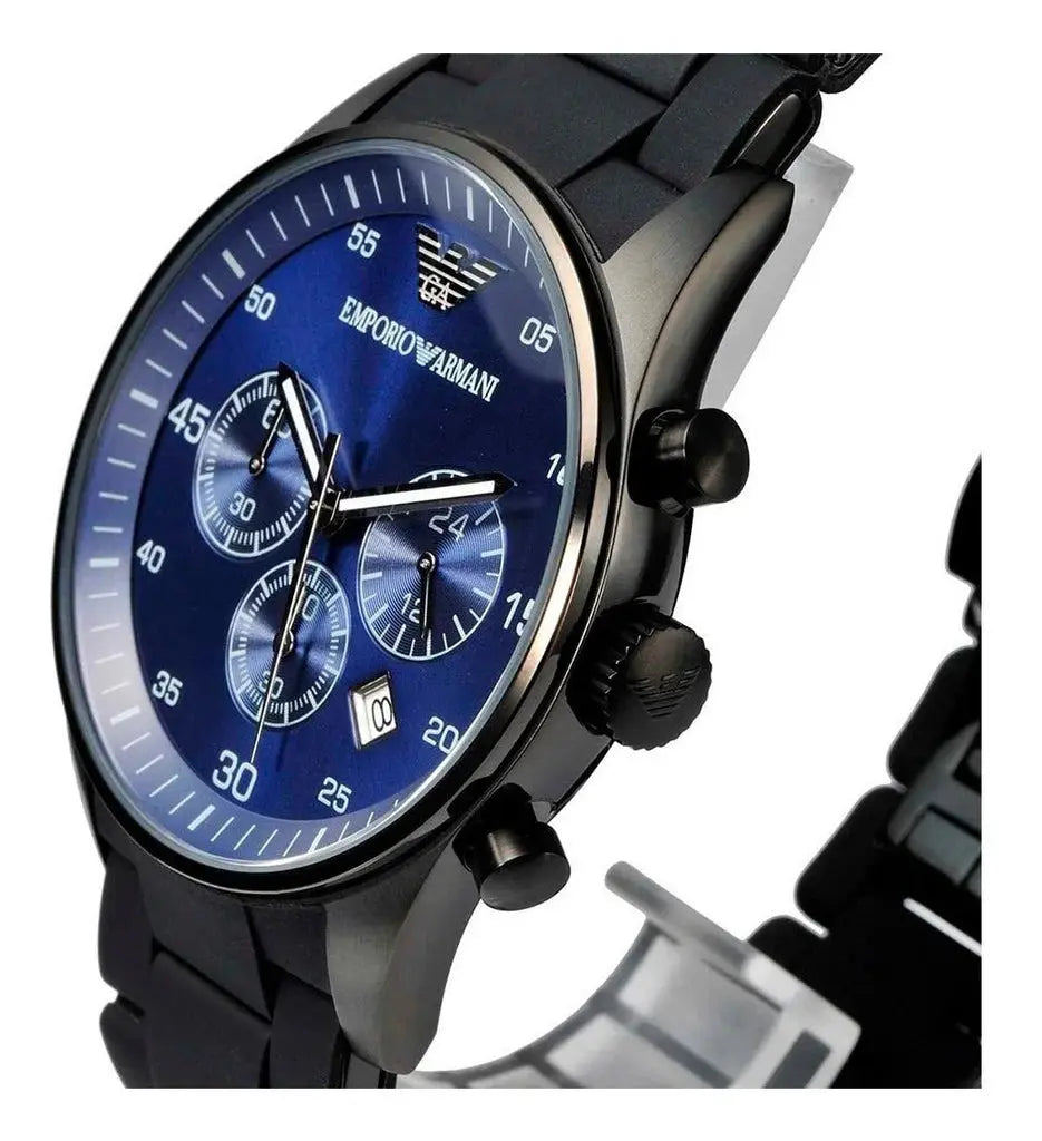 Emporio Armani AR5921 Sportivo Chronograph Blue Dial Black Strap Watch For Men Emporio Armani