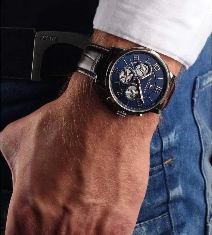 Tommy Hilfiger 1791290 Keagan Chronograph Blue Dial Brown Leather Strap Watch for Men Tommy Hilfiger