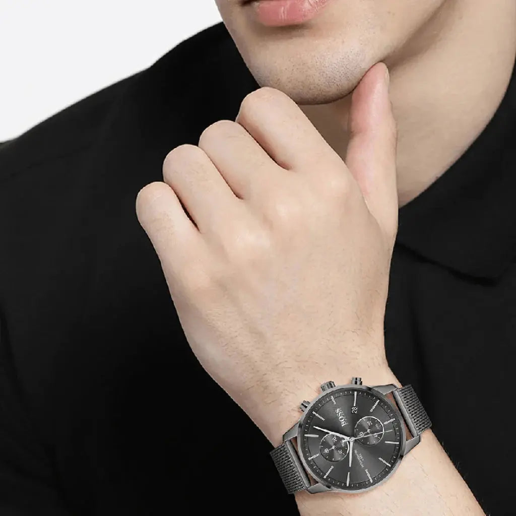 Hugo Boss 1513769 Associate Black Dial Black Mesh Bracelet Watch for Men Hugo Boss