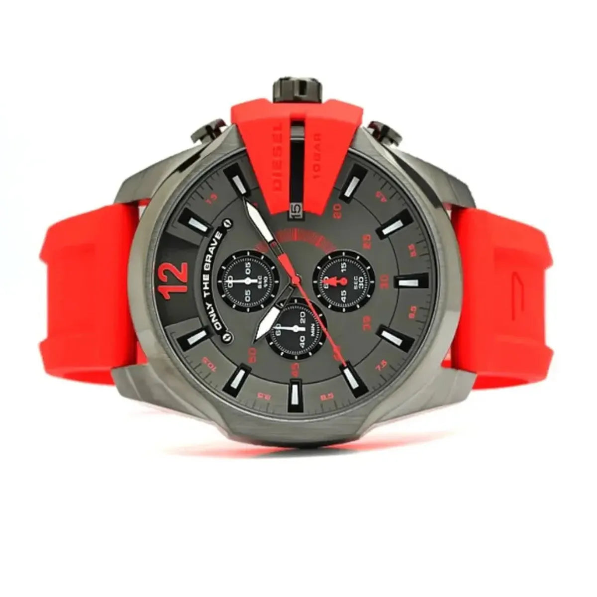 Diesel  DZ4427 Mega Chief Chronograph Black Dial Red Silicone Strap Watch For Men Diesel