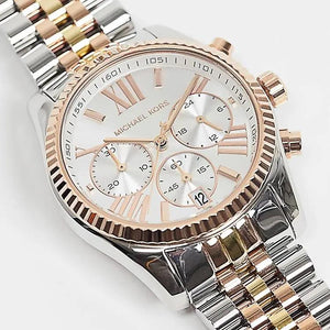 Michael Kors MK5735 Lexington Chronograph Silver Dial Two Tone Steel Strap Watch for Women Michael Kros