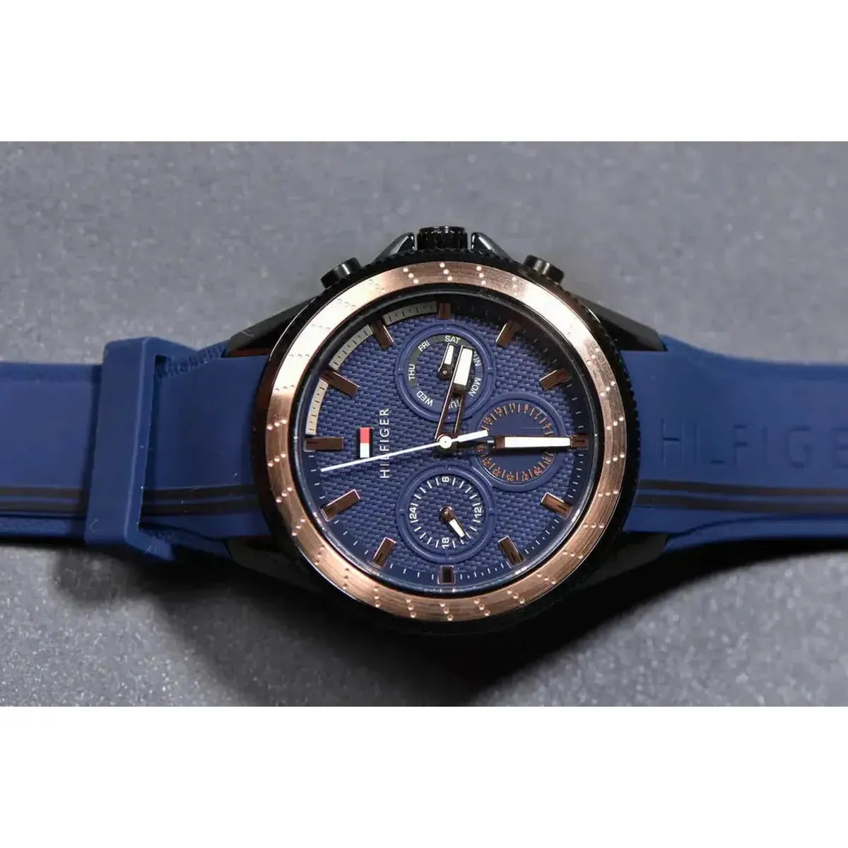 Tommy Hilfiger 1791860 Aiden Chronograph Blue Dial Blue Silicone Strap Watch For Men Tommy Hilfiger