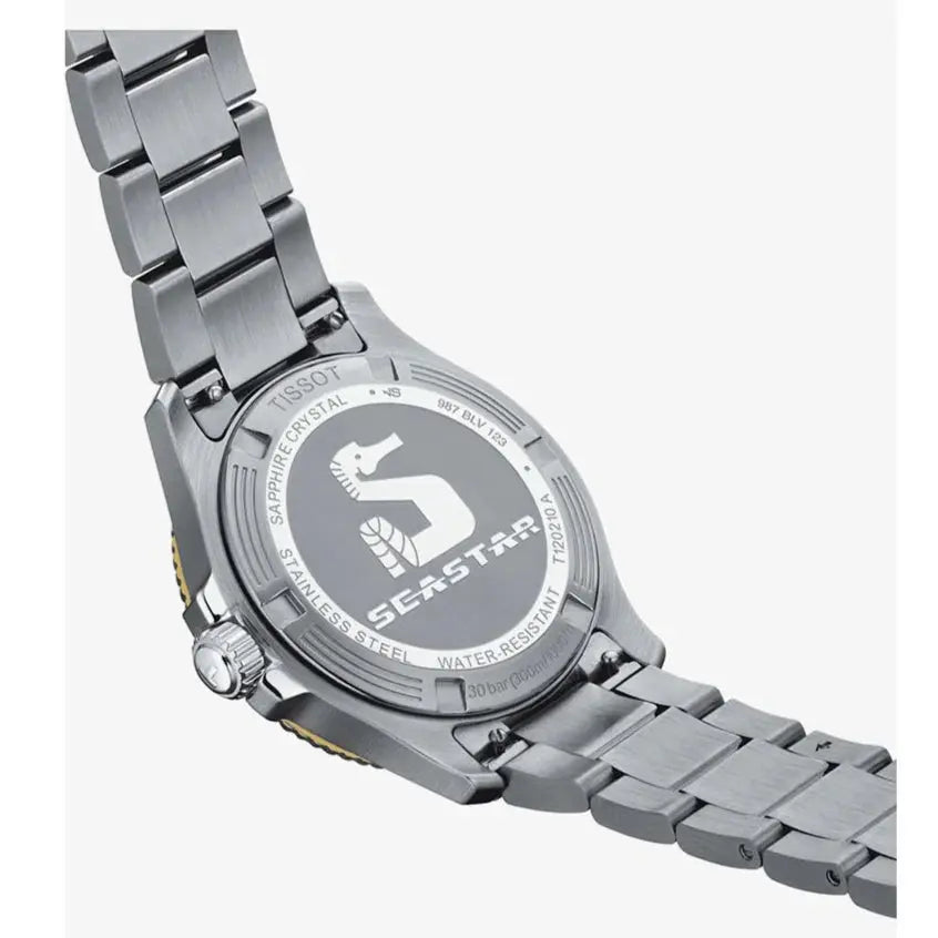 Tissot T120.210.21.051.00 Seastar 1000 Black Dial Silver Steel Strap Watch For Men Tissot