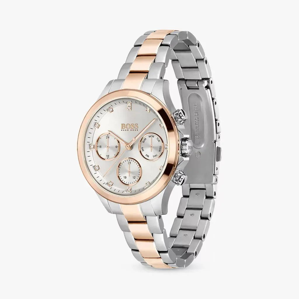 Hugo Boss 1502446 Hera Chronograph Silver Dial Two Tone Steel Strap Watch for Women Hugo Boss