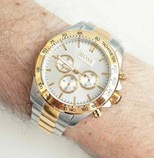 Hugo Boss 1512960 Ikon Chronograph Silver Dial Two Tone Steel Strap Watch for Men Hugo Boss