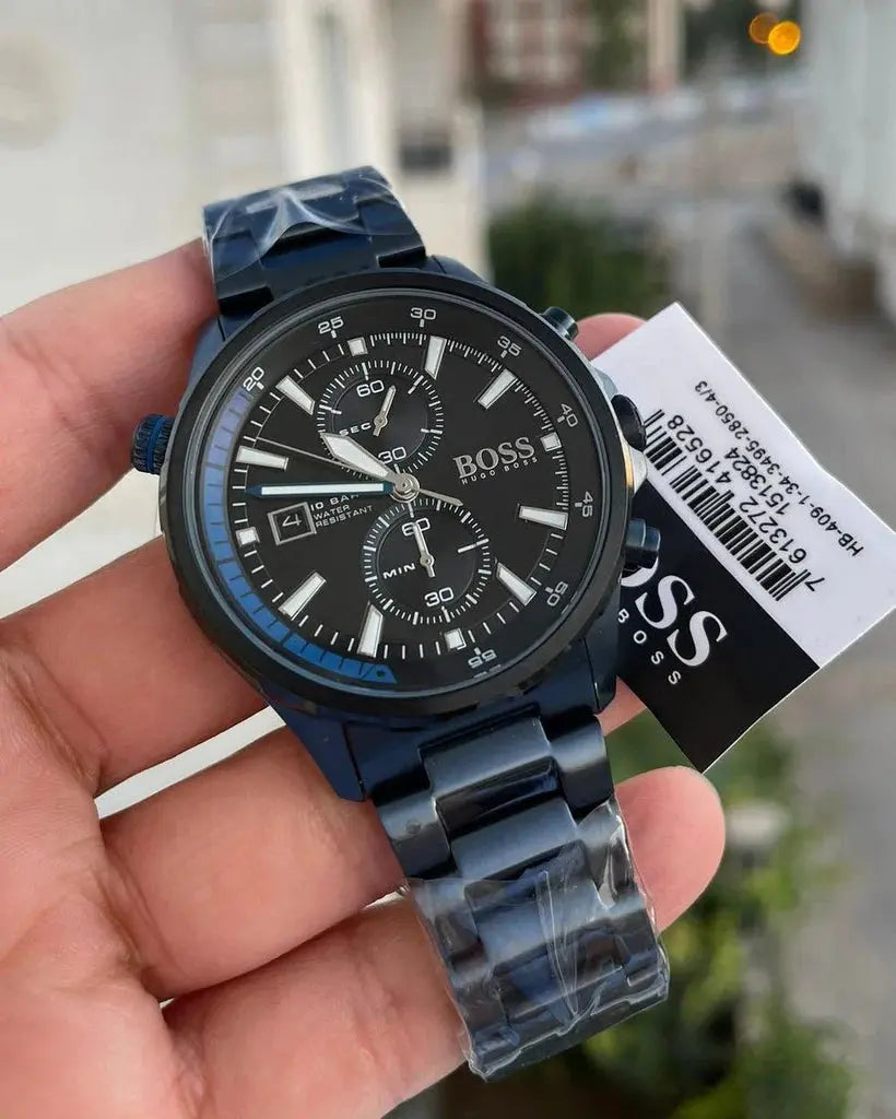 Hugo Boss 1513824 Globetrotter Black Dial Black Steel Strap Watch for Men Hugo Boss