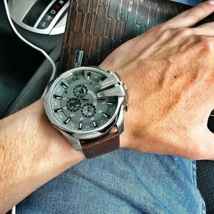 Diesel DZ4290 Mega Chief Chronograph Black Dial Brown Leather Strap Watch For Men Diesel