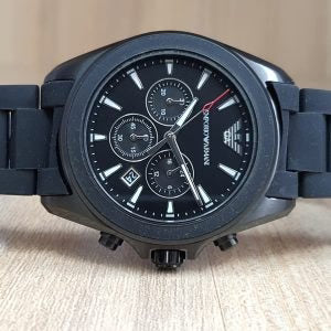 Emporio Armani AR6092 Sportivo Chronograph Black Dial Black Silicone Strap Watch For Men Emporio Armani