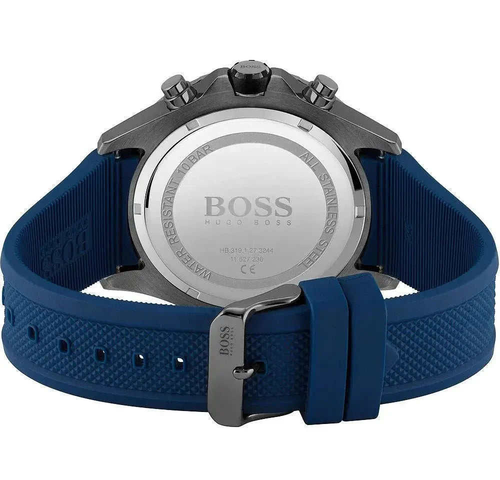Hugo Boss 1513821 Globetrotter Blue Dial Blue Silicone Strap Watch for Men Hugo Boss