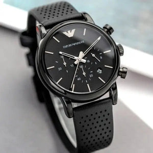 Emporio Armani AR1737 Luigi Chronograph Black Dial Black Leather Strap Watch For Men Emporio Armani