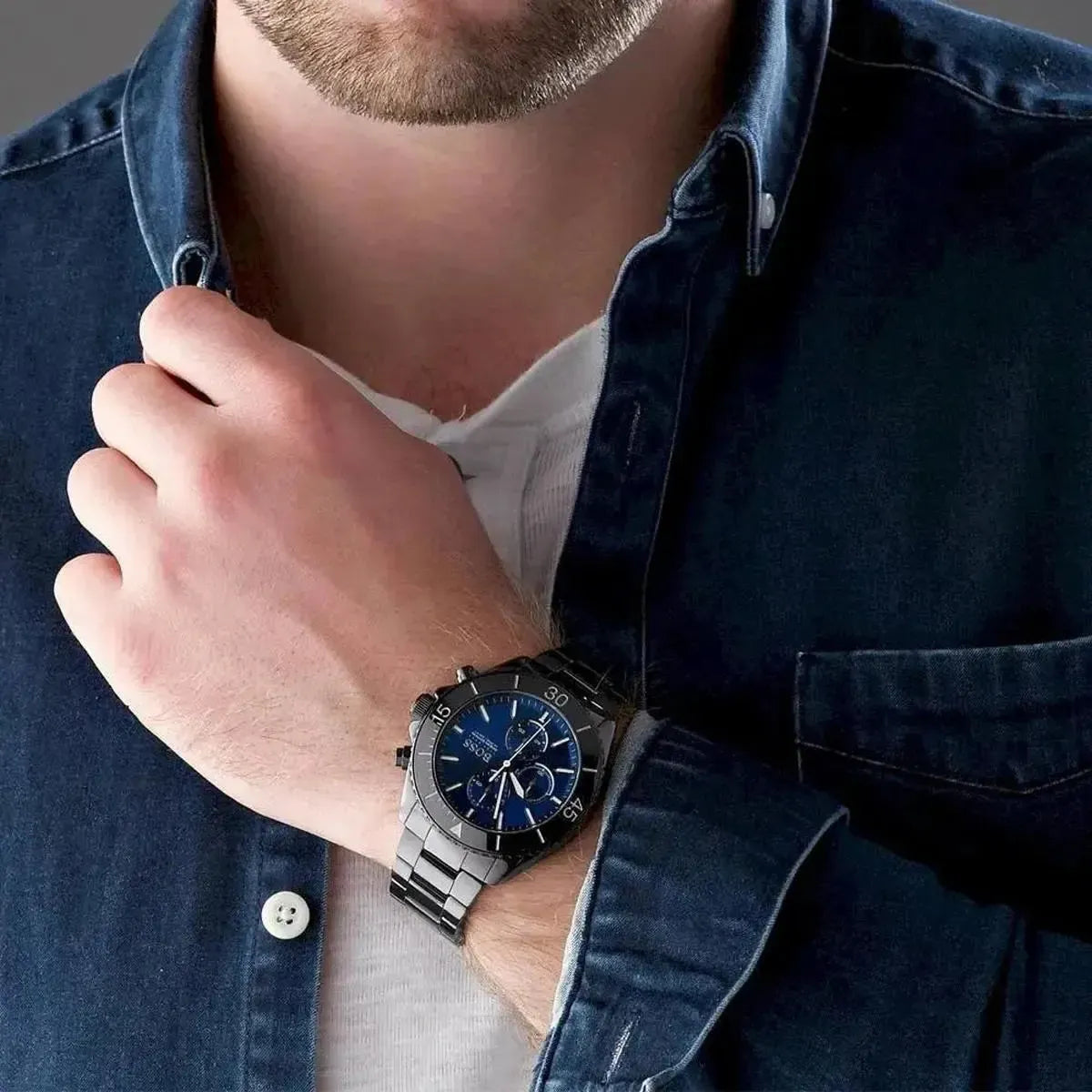 Hugo Boss 1513743 Ocean Edition Navy Blue Dial Black Steel Strap Watch for Men Hugo Boss